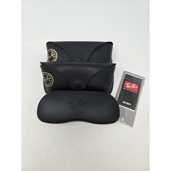 RAY-BAN BLACK SUNGLASS GLASSES CASE LOT OF 3 BLACK HARDCASE SOFTCASE NEW WIPE - Picture 1 of 10